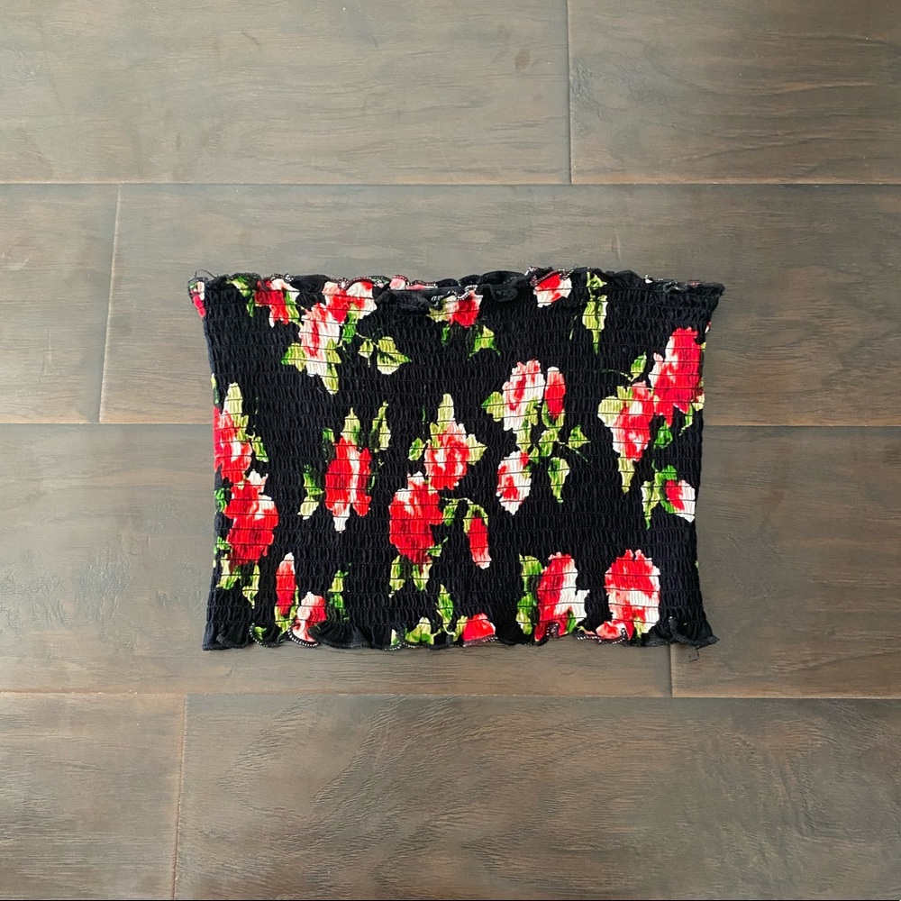 Shirred Floral Cropped Tube Top